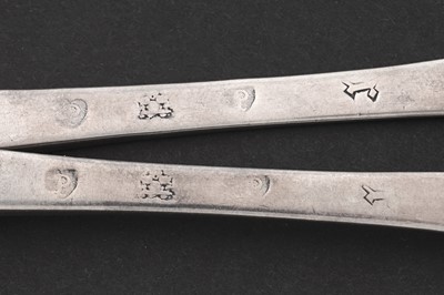 Lot 560 - A scarce pair of early Queen Anne Scottish silver trefid spoons
