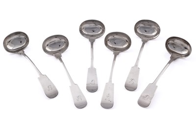 Lot 565 - A set of six George IV Scottish provincial silver toddy ladles