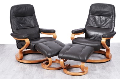 Lot 74 - Himolla: a pair of ‘Zerostress’ reclining armchairs; and a pair of matching footstools