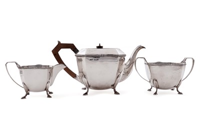 Lot 23 - An Edward VIII/George VI silver art deco three-piece tea set