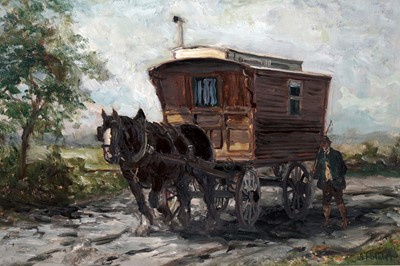 Lot 327 - John Falconar Slater - A Horsedrawn Caravan | oil
