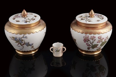 Lot 241 - A pair of lidded Royal Worcester potpourris; and a miniature Royal Worcester tyg