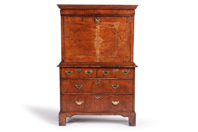 Lot 597 - A George II inlaid burr walnut and walnut secretaire abattant
