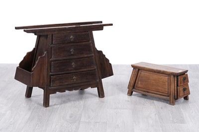 Lot 81 - A 20th Century elm Chinese barber’s cabinet; and one other similar