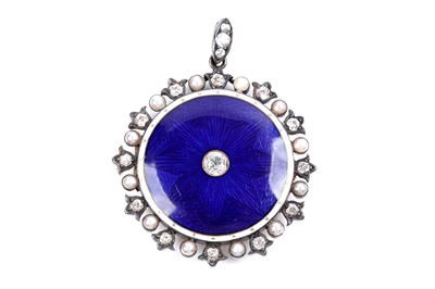 Lot 683 - A Victorian diamond, enamel and half pearl locket pendant