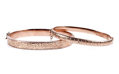 Lot 44 - Two Edwardian rose gold hinged bangles