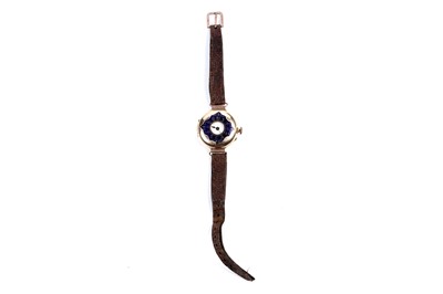 Lot 405 - An early 20th Century Swiss 18ct half-hunter wristwatch
