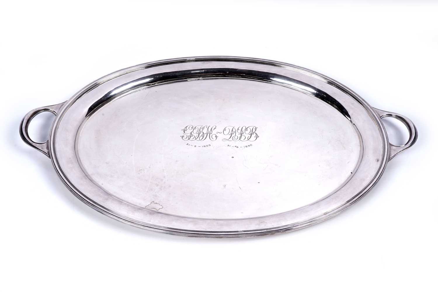 Lot 28 - A George V silver two handled tea tray