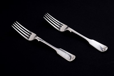 Lot 505 - Two Victorian silver Fiddle pattern forks
