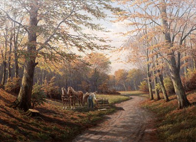 Lot 97 - Alfred Valdemar Larsen - Logging scene | oil