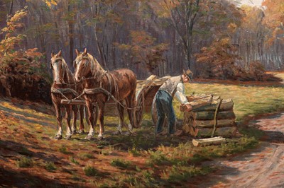 Lot 97 - Alfred Valdemar Larsen - Logging scene | oil