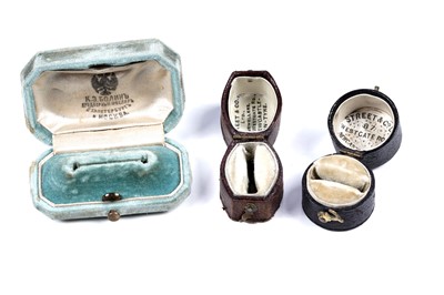 Lot 21 - A Russian House of Bolin brooch box; and two Victorian ring boxes from Newcastle