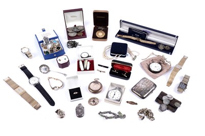 Lot 34 - A collection of costume jewellery, coins, and watches