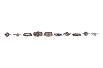 Lot 290 - A collection of 20th Century paste rings with 9ct gold shanks