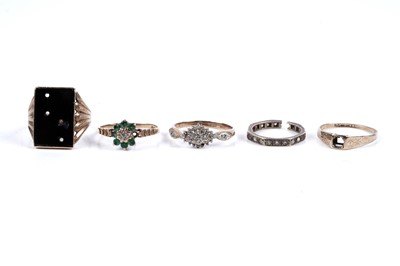 Lot 291 - A group of 9ct gold gemstone rings; and a yellow-metal eternity ring