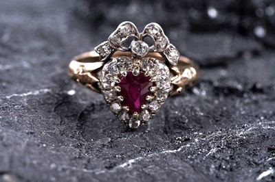 Lot 35 - A Victorian ruby and diamond love heart-shaped ring