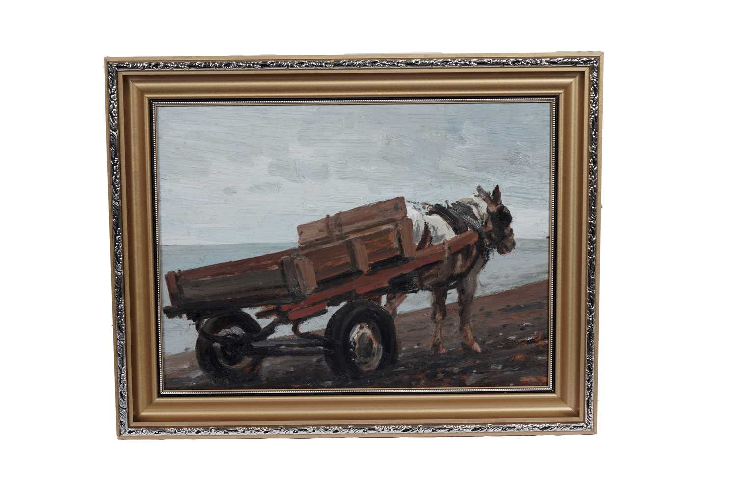 Lot 152 - John Peace - Beach scene with cart and pony | oil