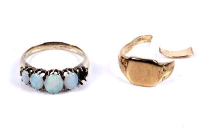 Lot 62 - An 18ct gold signet ring, and an opal doublet ring