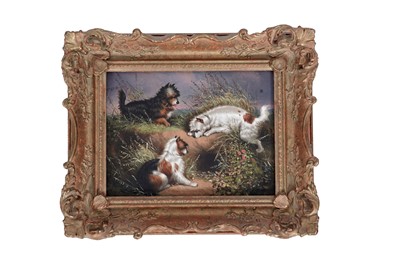 Lot 100 - After George Armfield - Three terriers at a rabbit hole | overpainted print