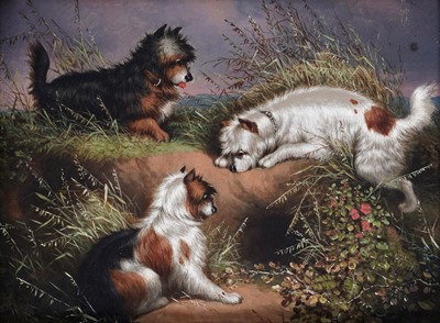 Lot 100 - After George Armfield - Three terriers at a rabbit hole | overpainted print