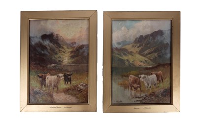 Lot 553 - C. W. Oswald - A pair of landscapes with highland cattle | oil