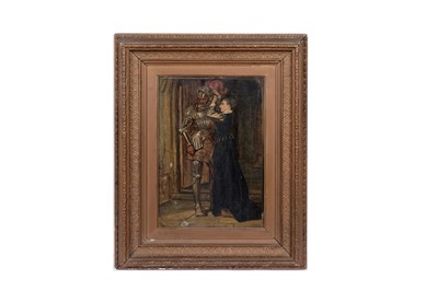 Lot 285 - Pre-Raphaelite School - Knight in armour with maiden | oil
