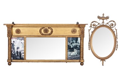 Lot 105 - A 19th Century compartmentalised over mantle mirror; and another