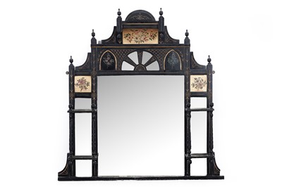 Lot 106 - A Victorian aesthetic period ebonised and gilded over mantle mirror