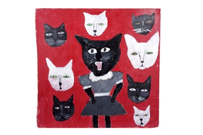 Lot 149 - Earl Swanigan - Cat in a dress with friends | acrylic