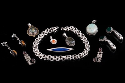 Lot 376 - Mid-20th Century silver and other artisan jewellery, some set with hardstone cabochons