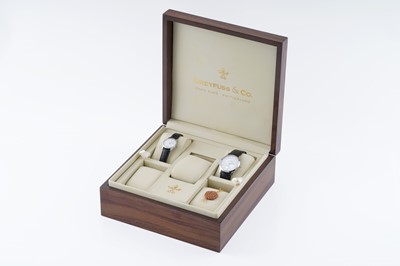 Lot 628 - Dreyfuss & Co: Lady's and Gentlemen's match steel cased wristwatches