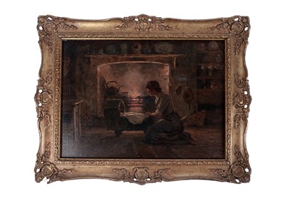 Lot 504 - Arthur Wilde Parsons - A mother and her baby by the fire | oil