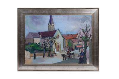 Lot 99 - Robert Hyman Bizinsky - French street scene with church | oil