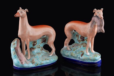 Lot 236 - A pair of Staffordshire greyhounds