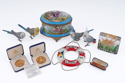 Lot 207 - Four cold-painted bronze birds; and other items