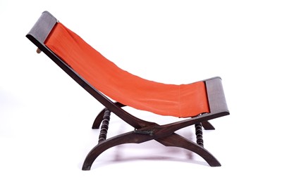 Lot 11 - A pair of brass-mounted teak folding campaign chairs