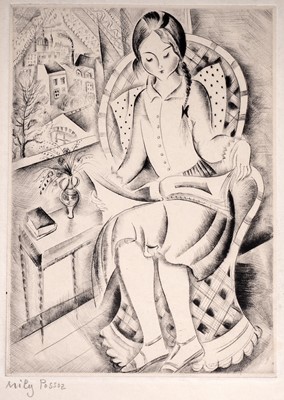Lot 505 - Mily Possoz - Seated girl reading a newspaper | etching
