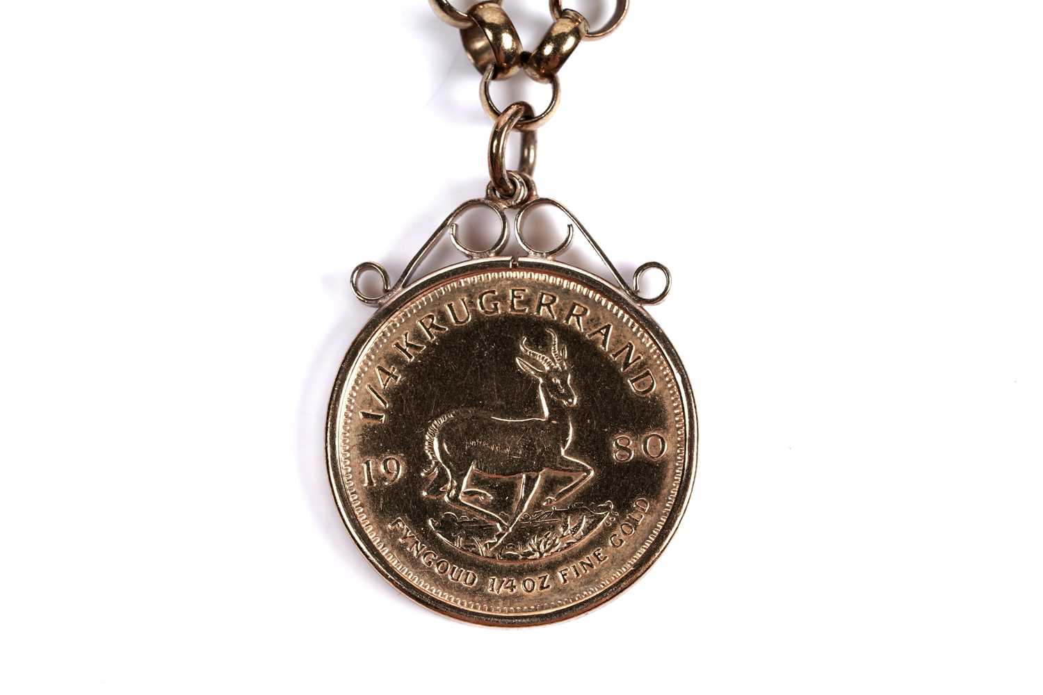Lot 428 - A South African 1980 1/4oz Krugerrand pendant necklace