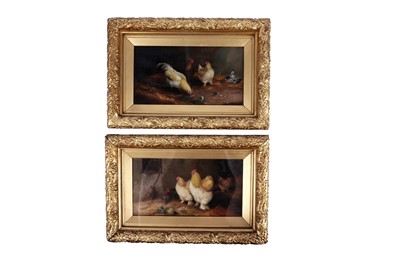Lot 554 - A. Bert - A pair of farmyard scenes with chickens and ducks | oil