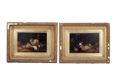 Lot 555 - After John Morris - A pair of Farmyard scenes with sheep and goats | oil