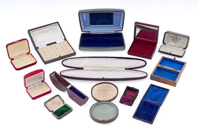 Lot 446 - Six tooled leather Edwardian jewellery boxes; and a selection of others