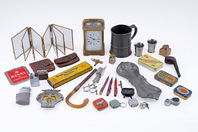 Lot 622 - A late 19th Century brass eight-day carriage clock; and an assortment of other items