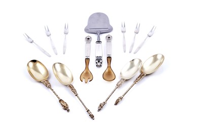 Lot 286 - By Georg Jensen: a Danish silver Acorn pattern cheese slice; and other items