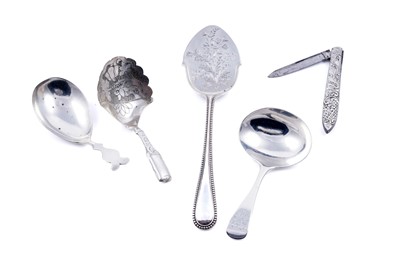 Lot 287 - A George III silver caddy spoon; and other items