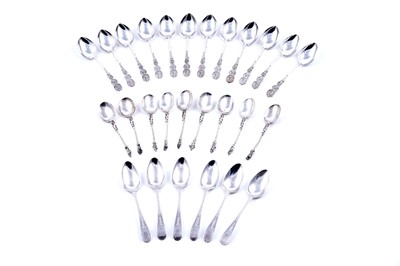 Lot 291 - A set of six George III silver bright-cut teaspoons; and other silver spoons