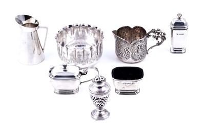 Lot 169 - A George V silver three-piece condiment set; and other items