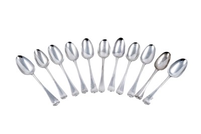 Lot 247 - Eleven various George II silver Hanoverian pattern tablespoons