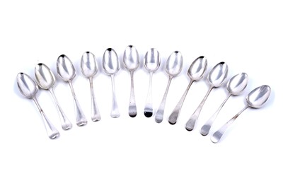 Lot 254 - Five various George II silver tablespoons; and seven various silver tablespoons