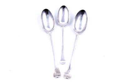Lot 259 - A pair of George III Irish silver tablespoons; and an early George III silver fancy back tablespoon