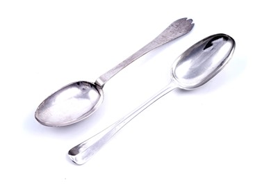 Lot 260 - A George I provincial silver tablespoon; and an Exeter silver trefid spoon